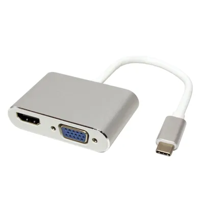 Obrázek produktu pro ROLINE Multiport adaptér USB C(M) -> HDMI A(F) + VGA(F), 4K@30Hz, Alu (12.03.3215)