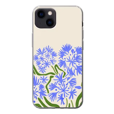 Produktbild von MuchoWow® Handyhülle Schutzhülle Hülle für iPhone 13 Blume - Blau - Blatt - Einfach Silikon Softcase Handy Hülle - Karteninhaber