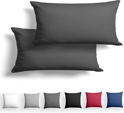 Produktbild von Unyqoos® 2er-Set Mako-Satin-Kissenbezüge 40 x 80 cm – 100% Baumwolle, verdeckter YKK‑Reißverschluss, superweich, ® Standard 100, Anthrazit