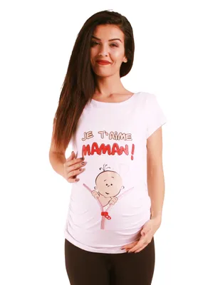 Productafbeelding van Zwangerschapsshirt korte mouw Je t’aime Maman – zwangerschapskleding dames, 95% katoen, wit, maat L