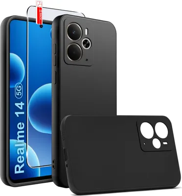 Zdjęcie produktu dla ZESTAW Etui do Realme 14 5G | Matowe Czarne Silikon Slim +SZKŁO