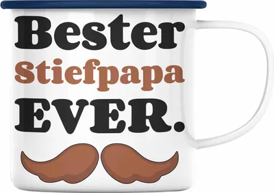 Produktbild von Trendation - Bester Stiefpapa Ever Geschenk Emaille Tasse Stiefvater mit Spruch Vatertag Geburtstag Vatertagsgeschenk (Blau)