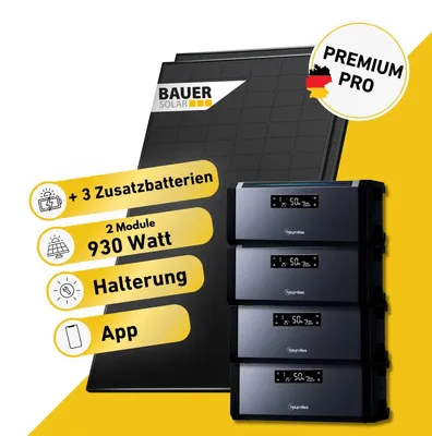 Produktbild von 930 Watt, Bifazial Komplettset, Balkonkraftwerk, Hoymiles HiBattery 1920 AC, 3 x Zusatzbatterie