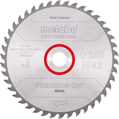 Produktbild von Metabo Sägeblatt precision cut wood - professional 250x2,8/1,8x30, Z42, Spanwinkel 15°, Wechselzahn