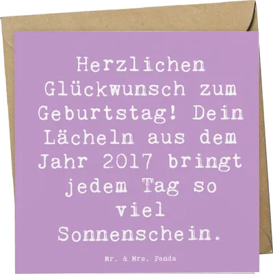 Produktbild von Mr. & Mrs. Panda Klappkarte Spruch 2017 Geburtstag Lächeln - Lavendeltraum - Geschenk, Glückwunsch, doppelkarte, anlasskarte, Geboren am, faltkarte, besonders, Grußkarte