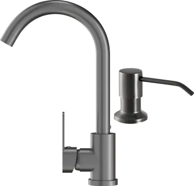 Obrázok produktu pre Granitan | Kuchynská batéria Prestige – Gun Grey – výška 325 mm – otočná o 360° – dávkovač mydla
