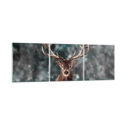 Produktbild von Bilder auf glas - 3 Teile - Hirsch Hirsch Winter - 120x40cm - Glasbilder - Wandbilder - Bilder - zum Aufhängen bereit - Wanddekoration aus Glas - Glas Bilder - Wandbild auf Glas - GCA120x40-4998