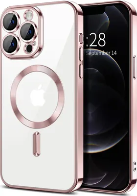 Image de Coque transparente magnétique pour iPhone 12 Pro, compatible MagSafe, coque de protection galvanisée avec protection de l'appareil photo Rose