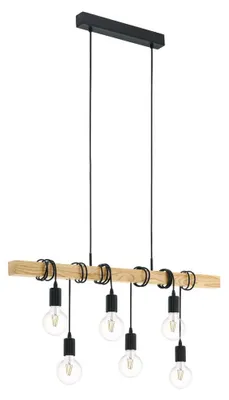 Zdjęcie produktu dla Eglo 6 lampa wisząca Townshend czarny naturalny 100 x 10 x 110 cm E27