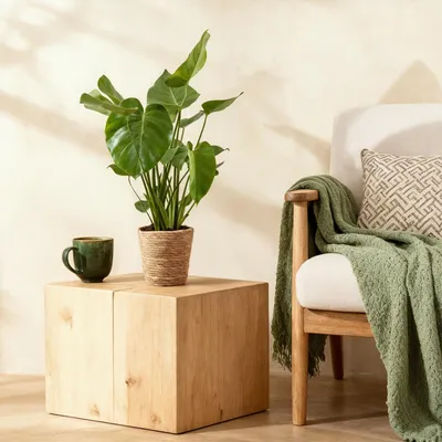 Produktbild von Green boutiQ - Zimmerpflanzen - Monstera Deliciosa - Fensterblatt - Pflegeleicht - mit Korb - Grün - 2 Pflanzen - Topf 17cm - Höhe 50-55cm