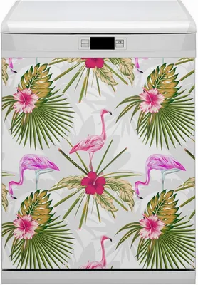 Produktbild von Magnete  Küche Magnetmatte Magnet für Spülmaschine Abwaschbar Dekor 60x70 cm  - Flamingos und Blumen