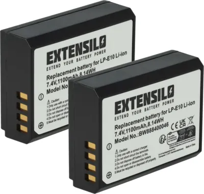 Produktbild von EXTENSILO 2x Akku kompatibel mit Canon EOS 1100D, 2000D, 1200D, 4000D, 1300D, Kiss X70, Kiss X50, Kiss X80, Kiss X90 Kamera (1100 mAh, 7,4 V, Li-Ion)