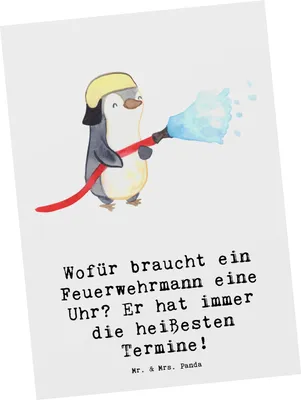 Produktbild von Mr. & Mrs. Panda Grußkarte Feuerwehrmann Termine - Weiß - Geschenk, Lebensretter, Feuerwehrwesen, Brandschutz, Geschenke mit Herz, Mut, Ansichtskarte, für Berufstätige