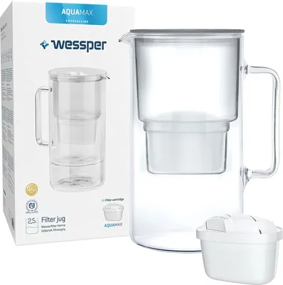 Produktbild von Wessper szklany dzbanek filtrujący do wody 3 l Kompatybilny z wkładami filtrującymi Brita, w tym 1 wkład filtrujący do wody, szary