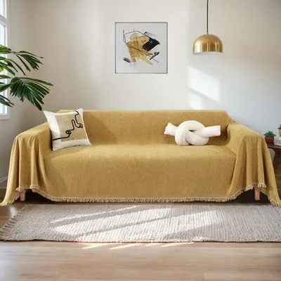 Produktbild von Sofa Überwurfdecke 1/2/3/4 Sitzer Chenille Sofa Überzug,Waschbar Sofabezug Baumwolle Sofaüberwurf mit Fransen,Sofadecke für 1-Sitzer, 180x300cm,Braun