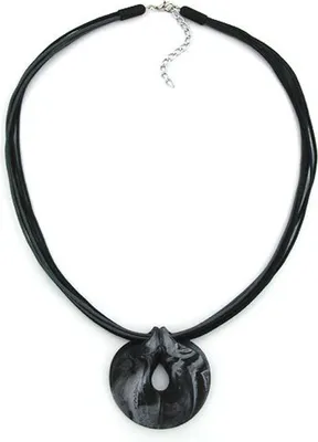 Produktbild von Kette 52mm Kunststoff Anhänger Amulett grau-silber marmoriert Kordel grau und schwarz 55cm