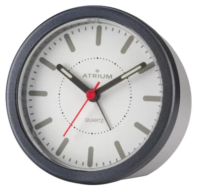 Design-Wecker analog, ohne Ticken, mit Licht und Snooze, grau, rund, 9 cm