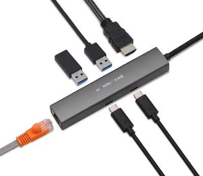 Produktbild von Hurricane C0546 6-in-1 USB Type C HUB Dock 10Gbps RJ45 100w Power Fast Charging 4K HDMI für MacBook, Laptop, PC, Festplatte