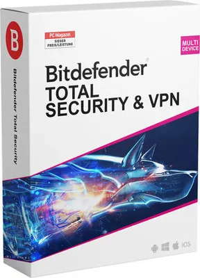 Produktbild von Bitdefender Total Security 2025 + unlimited VPN, 10 Geräte, 1 Jahr (Lizenz per Email)