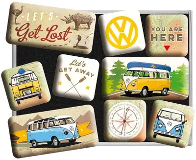 Immagine prodotto di Set di magneti vintage VW Bulli- Let's Get Lost con 9 magneti