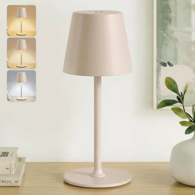 Image de Lampe de table sans fil - Veilleuse LED - Éclairage d'ambiance intérieur/extérieur - Intensité variable - Batterie 5300 mAh - Rose beige