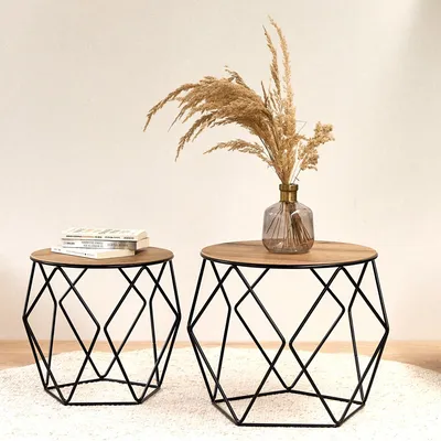 Produktbild von MyWIRE Couchtisch "Sanna Holzplatte", 2er SET - schwarz