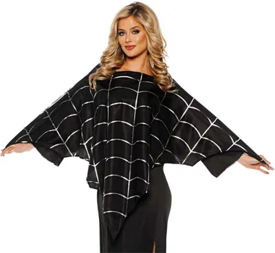 Produktbild von Schwarzer Halloween Poncho mit Spinnweben für Kostümparties