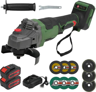 Zdjęcie produktu dla Akumulatorowa szlifierka kątowa Y20-G100A, szlifierka kątowa 20 V z 2 akumulatorami 4,0 Ah i szybką ładowarką, szlifierka do metalu z silnikiem bezszczotkowym 2600/8500/10000 obr