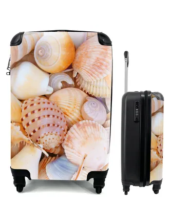 Produktbild von MuchoWow® Koffer Handgepäck Trolley Rollkoffer Kleine Reisekoffer mit 4 Rollen - Muscheln - Strand - Sommer - Orange - Cabin Size < 55x40x23 cm & 55x40x20 cm - Fotokoffer - Kabinenkoffer - Boardgepäck - Reise-Box - Reisekoffer - Reisegepäck - Koffer mit Bild - Trolley für Kinder