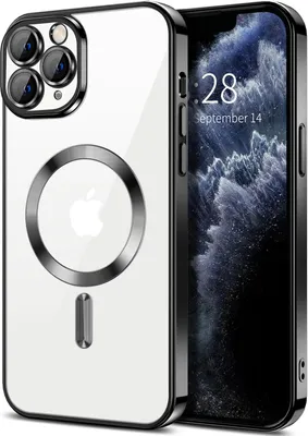 Obrázek produktu pro Magnetické čiré pouzdro pro iPhone 11 Pro Max, kompatibilní s MagSafe, galvanicky pokovené ochranné pouzdro s ochranou fotoaparátu Černý