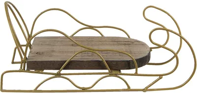 Productafbeelding van Decoratieve slee, hout en metaal, goud en bruin, 26x13x12 cm, Clayre & Eef