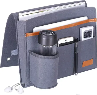 Produktbild von Bett Organizer, Filz Betttasche, Hängeaufbewahrung Tasche für Fernbedienung, Handy, Buch, Zeitschriften,Grau