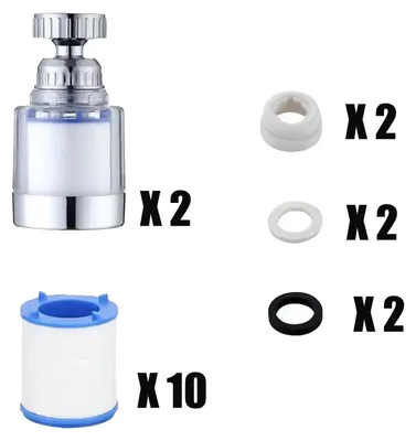 Obrázek produktu pro Filtr na kohoutek, 2 kusy, 10 filtrů, rotační, s aktivním uhlím, pro kuchyň
