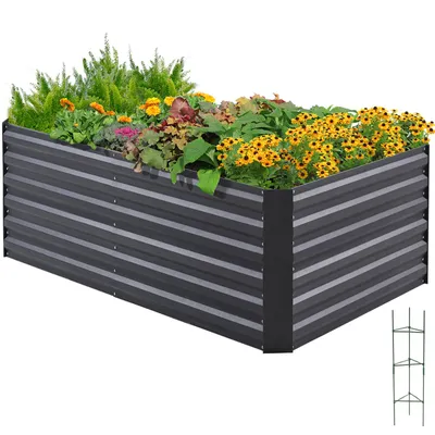 Image de Quictent Potager surélevé en métal 120 x 90 x 56 cm, potager sans fond pour jardin, bac à légumes, châssis de culture avec cages à tomates, gris