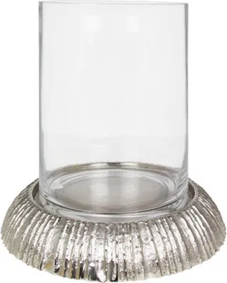 Produktbild von Kaheku Windlicht Morino vernickelt, Ø 37 cm Höhe 41,5 cm Aluminium Klarglas 99990411