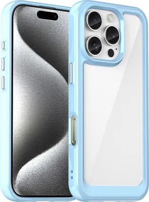 Produktbild von Schutzhülle für iPhone 16 Pro Klar Rückseite Stoßfeste TPU Silikon Bumper Hülle Blau