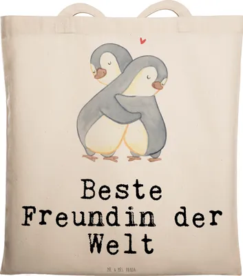 Produktbild von Mr. & Mrs. Panda Tote Bag Pinguin Beste Freundin der Welt - Transparent - Geschenk, Jutebeutel, Geschenkidee, Laptoptasche, Spruch, Shopping Tasche, Beutel, Frau, Bff