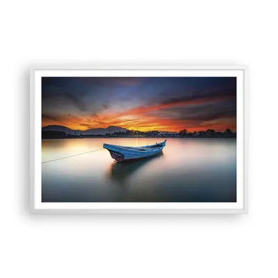 Produktbild von Gerahmtes Poster - Weißer Rahmen - Westen Sonne Boot - 91,5x61 cm - Wand Bild - Wanddeko - Wandbilder - Kunstposter - Wandposter - Bilderrahmen - Bilder - Kunstdruck - Wanddekoration - P2WAA91x61-4791