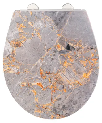 Produktbild von WENKO Premium WC-Sitz Grey Marble mit Relief Bruchsicher Absenkautomatik Toilette Gäste WC Bad