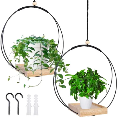 Immagine prodotto di Omgoods - 2 supporti per piante in macramè con base in legno, 93 cm