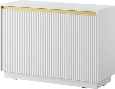 Productafbeelding van Kommode 100 cm Baron - Dressoir met 2 deuren, salontafel, met geribbelde fronten, gouden accenten - Wit