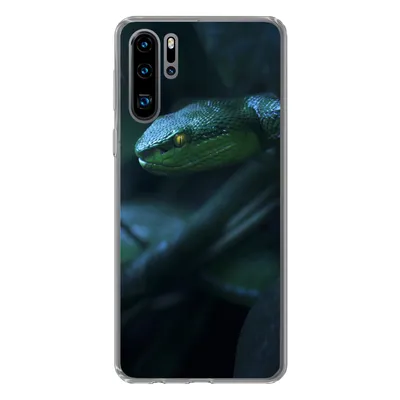 Produktbild von MuchoWow® Handyhülle Schutzhülle Hülle für Huawei P30 Pro Schlange - Makro - Holz Silikon Softcase Handy Hülle - Schutzdeckel