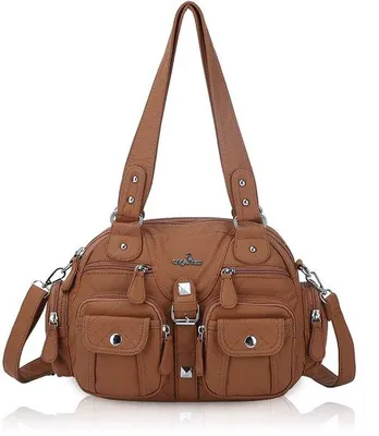 Produktbild von Damen Schultasche braun weich Kunstleder mit Reißverschluss