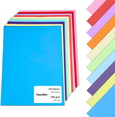 Imagen del producto de Papel para manualidades A4, 120 g/m², 50 hojas, 10 colores, ideal para arte y manualidades