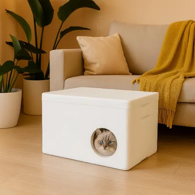 Produktbild von QLS Wetterfestes Katzenhaus aus Styropor 58x38x35 cm Schutzhäuschen Outdoor 11411