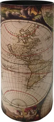 Immagine prodotto di Rebecca Mobili portaombrelli, stampa del mappamondo, legno e tela, marrone e bianco