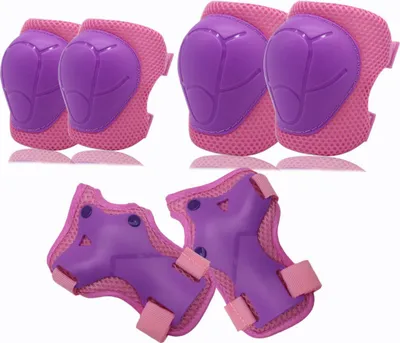 Produktbild von Kinder Protektoren Set Schoner - Inliner Knieschoner Kinder - Schützer Set [6er] für Kinder und Erwachsene - Ideale großflächige Schutzpolster(Purpur Rosa)