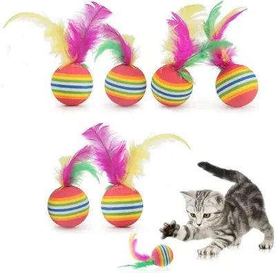 Produktbild von 6 Stück Katzenspielzeug - Interaktiver Spielball - Ø 3,5 cm - Plüsch-Katzenbällen - Kätzchen, Spielen, Sport, Jagdtraining, Spielball
