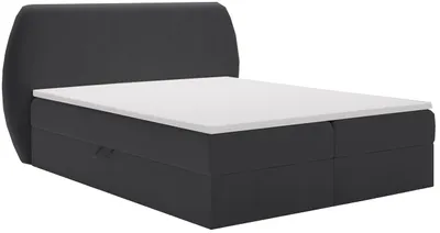 Image de Lit boxspring avec sommier 160x200 Cartagena - Matelas, Lit double, Topper - Tissu velours - Noir (Komodo 23)
