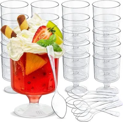 Produktbild von 20 Teile Wiederverwendbare Plastik Dessertgläser Set mit Löffeln 150ml